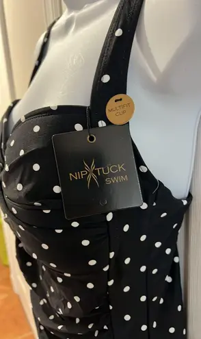Nip Tuck NWT Amalfi Spot Black Louise Cross Front Tummy Control Swimsuit