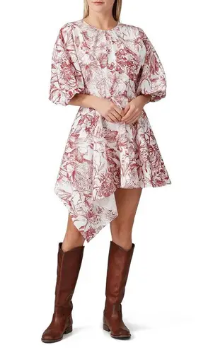 PETERSYN Rustic Red Pink Floral Printed Cotton Puff Sleeves Isodora Dress S