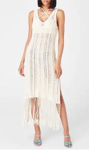 Jonathan Simkhai Kamilah Crochet Fringe Dress Ivory Cotton Small NWT White