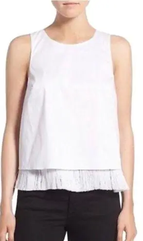 Trouve White Fringe Trim Lined Hem Tank Top Blouse Shirt Size S