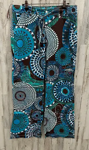 Retro Watcher Psychedelic 70s Cotton Low Rise Flare Pants Y2K Blue Festival 34 Size M