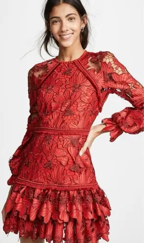 Beulah Scarlet Red Floral Lace Fransisca Mini Dress