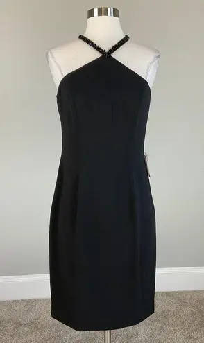 Carmen Marc Valvo  Women's Cocktail Dress Size 6 Black Crepe Beaded Halter Sheath