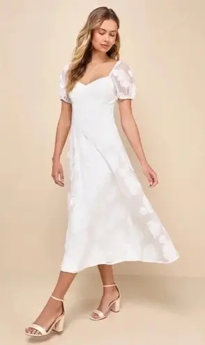 Lulus Sweetest Behavior White Embroidered Puff Sleeve Midi Dress Size S