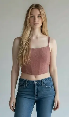 Free People  Rose Mauve Corset Cropped Cami Tank Top Women's Size L - Image 1