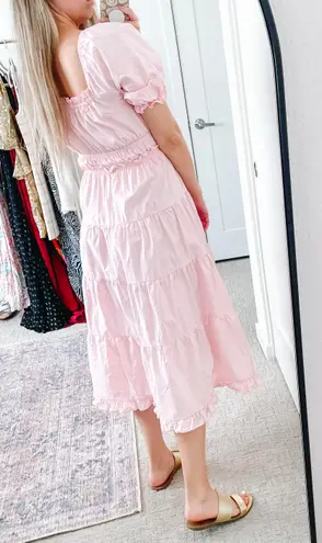 Moon River Light Pink Babydoll Peasant Midi Dress