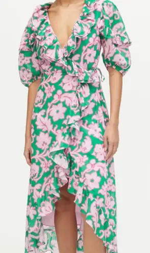 Rhode Womens Lydia Take It Easy Pink Green Floral Print Midi Wrap Dress Size XS