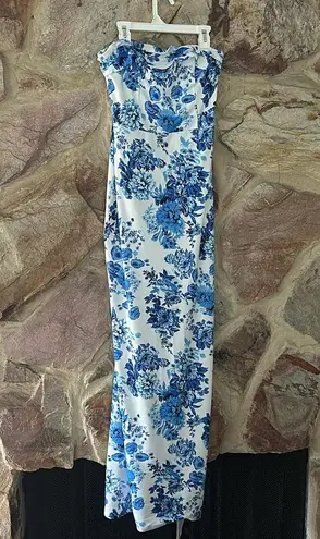 Commense Multi Floral Split Long Dress size M Blue Size M