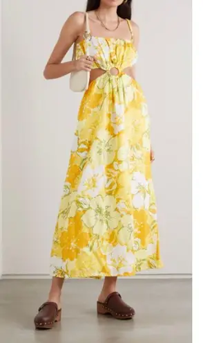 Faithfull the Brand El Rio 100% Linen Yellow Floral Cutout A Line Maxi Dress 6