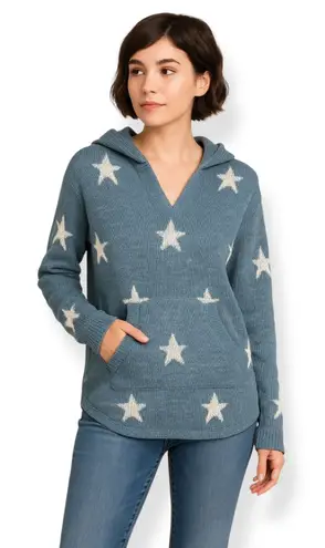 🆕 Marled Reunited Star Print Intarsia Knit Hooded Sweater Blue Size M