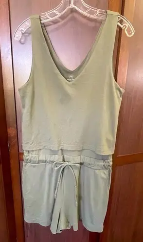 H Halstonā Jersey Sleeveless Drawstring Waist Casual Romper Green Size M Size M