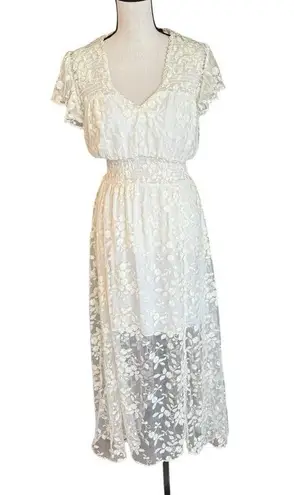 The Kooples Boho Tulle maxi dress smocked embroidered lace wedding bridal Sz3/L