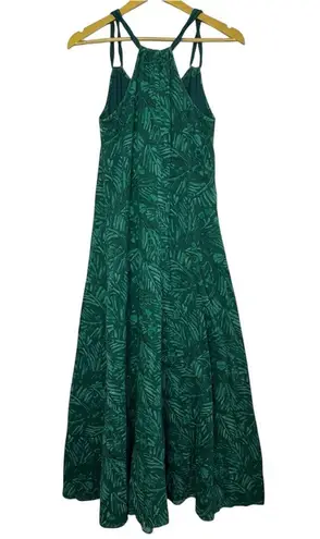 Garnet Hill Womens Cotton Gauze Maxi Dress XS Green Leafs Long Swim Cover