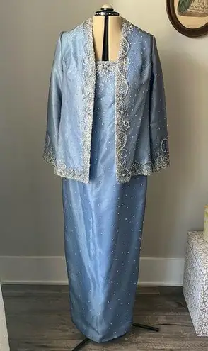 Vintage Y2K Stephen Yearick cornflower blue + silver gown with jacket Size XL