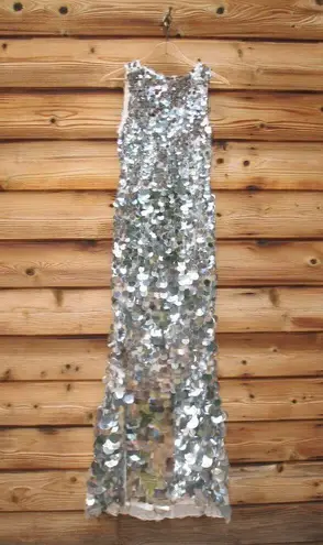 Mac Duggal 5959 Sleeveless Disc Sequin Gown Dress Silver 2 $998