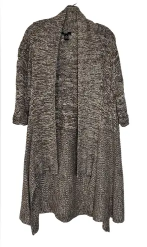 Alfani Open-Front Cardigan Long Plus Size Knitted Brown White 3/4 Sleeves 2X - Image 1