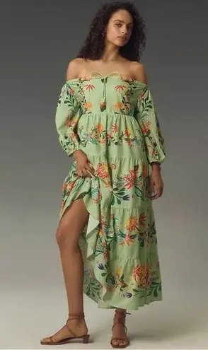 Farm Rio Anthropologie Off Shoulder Floral Midi Dress Boho Shower Garden Brunch