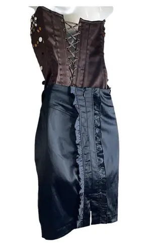 2B Bebe Satin Ruffle Bustle Pencil Mini Skirt Black Small Vintage Y2K