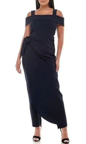 Marina Off The Shoulder Sarong Tie Jumpsuit Size 4 Indigo Semi Formal Blue