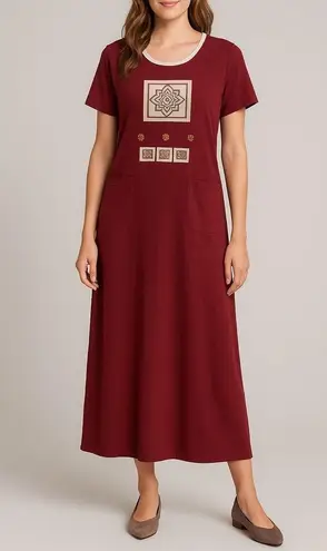 Nina Piccaino Nordstrom Womenโs Size 12 Dress NWT Burgundy Embroidered Maxi $45 Red