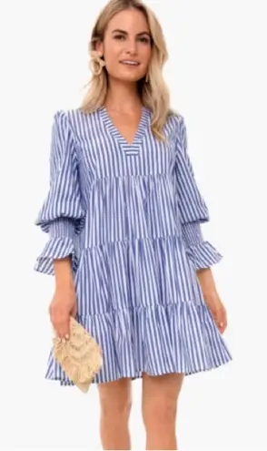 Tuckernuck Pomander Place Blue & White Stripe Cotton Poplin “Kenzo” Dress Size Small