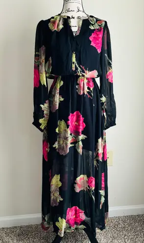 The Kooples Floral Voile Maxi Dress - Black Size 1/ US Small “tiny flaws”