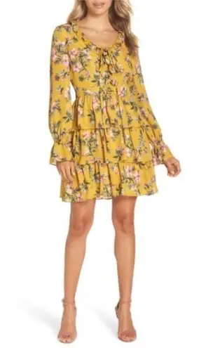 Avec Les Filles Tiered Satin Ruffle Dress, Multi Yellow Gold Size 6 Retail $158