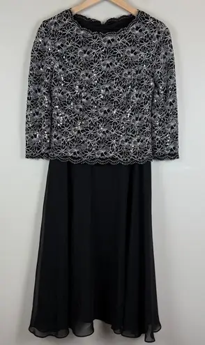 Alex Evenings Alex Evenings Sequin Midi Dress Women 4 Black Mock Chiffon Skirt Formal Event - Image 1