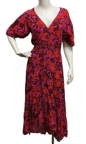 Abel the label  Dress Small High Low Maxi Purple Red Floral Short Sleeve Swing