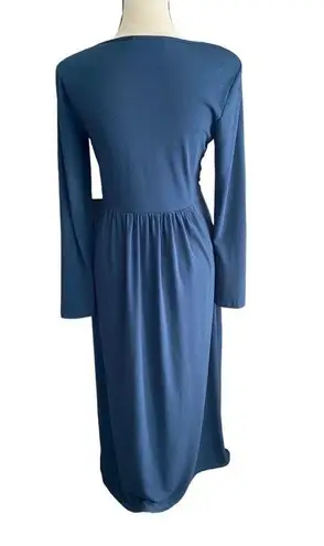 Grace Karin Beautiful blue maxi dress, long sleeves, ruched waist for s
