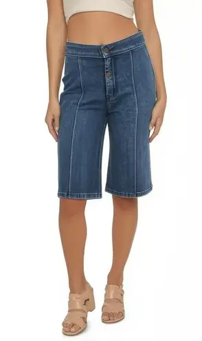 J+CO Denim Shorts Womens Size 26 Medium Blue Wash High Rise Seamed 10" Bermuda