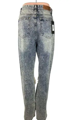 Nasty Gal  NWT Blue Acid Wash Distressed Rip High Rise Straight Leg Jeans Size 6