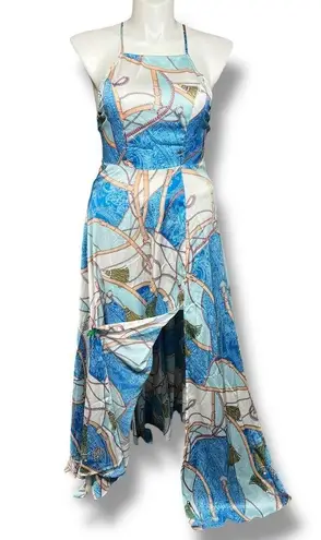 Aakaa Womens Sweet Sand Off Maxi Dress Thigh Slit Halter Top Sleeveless Large