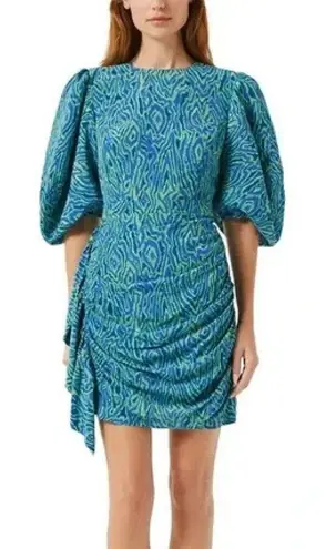 NWT Rhode Pia Mini Dress in Green and Blue Electric Moire Print, Size 0