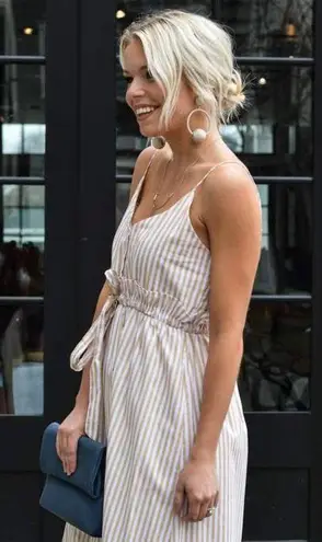 Line and Dot Ryline Poplin Sundress Small Beige White Stripe NWT