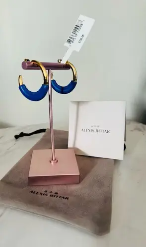 Alexis Bittar Retro Memphis 14K Yellow Goldplated Half-Hoop Earrings, Blue, NWT