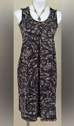 SimplyVera VeraWang Black & Brown/Gray Yellow Ornaments Dress Sz 2 Pull Over.