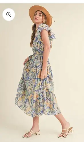 &merci &merci Love Forever Floral Print Cut Out Back Midi Dress Blue Multi M