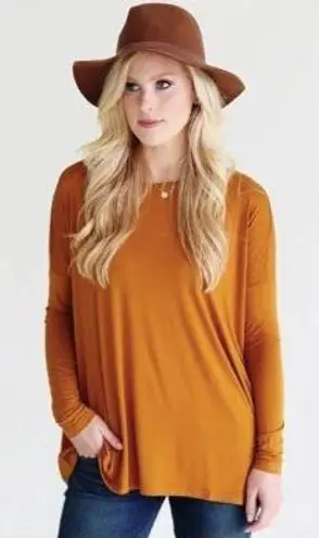 Piko 1988 Loose Fit Long Sleeve Top-Medium-Bamboo Blend-Boat Neck-Mustard-Soft