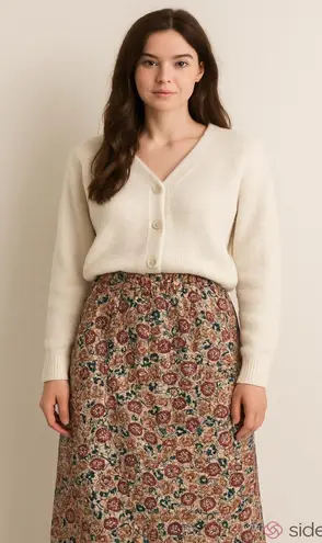 Vintage 90s Floral Print Jean Skirt Maxi Length Pink Size XL