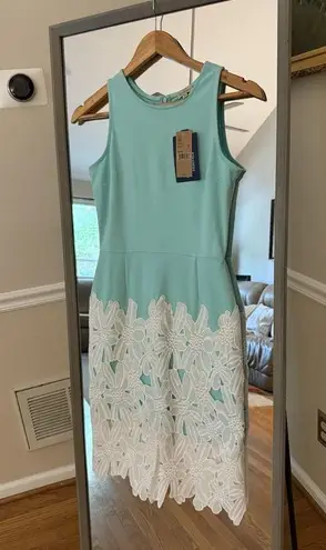 Daniel Cremieux •MARITZA DRESS•SZ Xs Teal SHEATH BAND WHITE FLOWERS•SPRING - Image 2