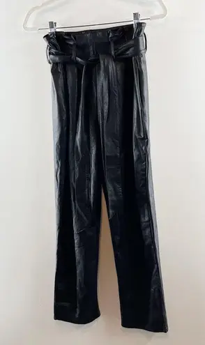 Commando Belted Paperbag Waist Cropped Faux Leather Pants Black Medium