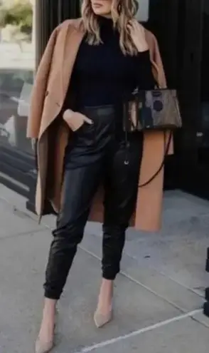 Spanx  Black Elastic‎ Waist Pull On Faux Leather Jogger Pants Size XS - Image 1