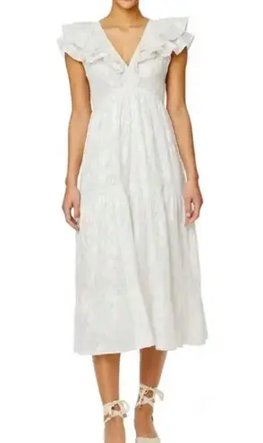 Roller Rabbit Dress Silvery White Lurex Ondine Dress in Sz L NWT Midi V Neck