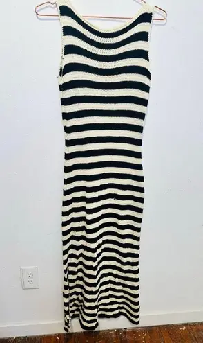 JASON WU Black White Striped Knit Boat Neck Vacay Maxi Dress Size Medium