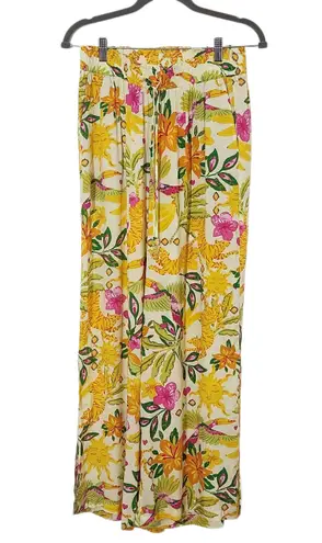 Rose + Olive Yellow Tropical Print Wide-Leg Pants NWT Size Medium