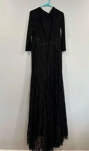 Mac Duggal 67896 Wrap Over Long Sleeve Lace Applique Black Trumpet Gown 16W NWOT