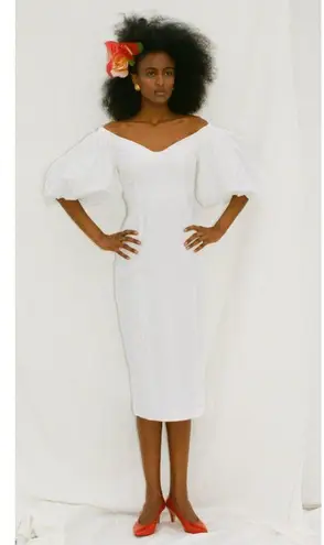 Mara Hoffman Namari Linen Puff Sleeve Midi Dress White Womens Size 2