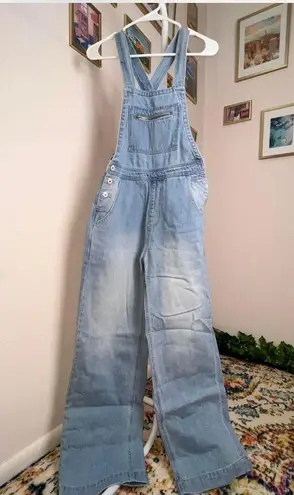 Wide Leg Denim Overalls Blue Size XS