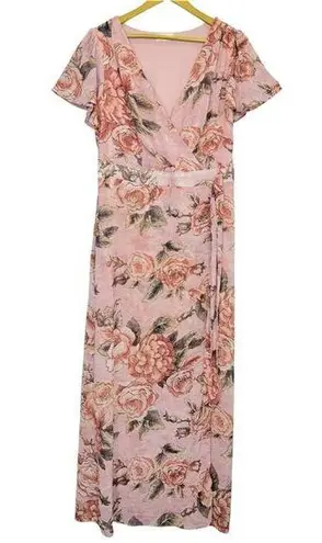 Urban Girl Women Floral Chiffon Babydoll Maxi Dress Size 1X Pink Sheer Fairy Y2K